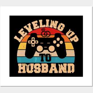 Leveling Up To Husband Newlywed Groom Gift Video Game Lovers Posters and Art